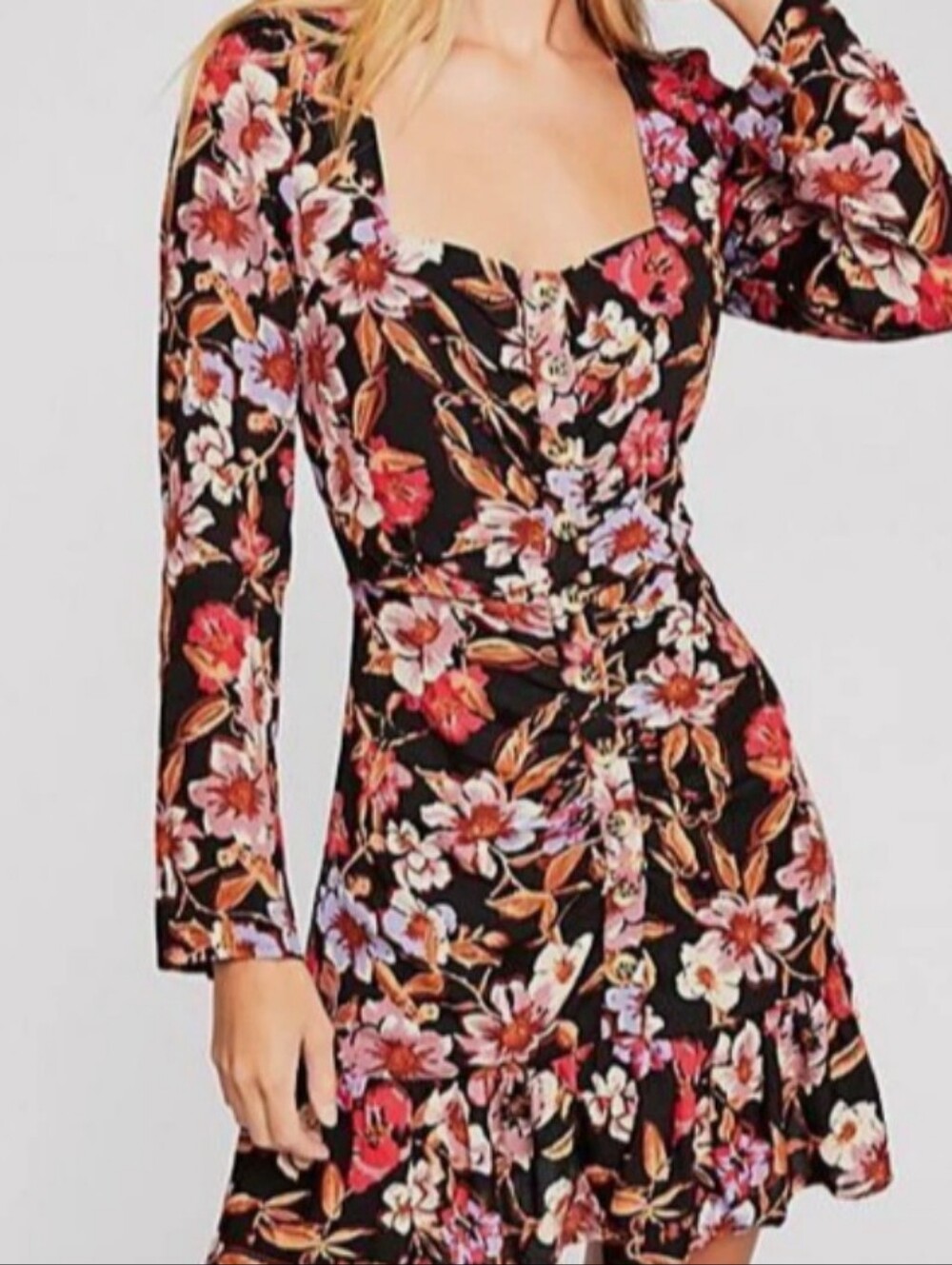 NWT !!!! Free People Forever Floral Printed Square Neckline Mini Dress Sz 0
